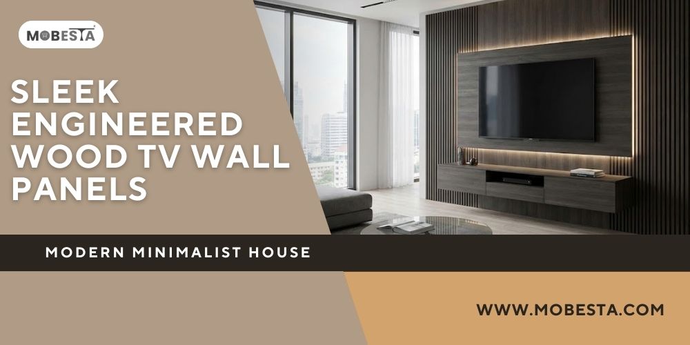 Sleek engineered wood TV wall panels