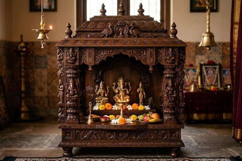 carved wooden temple stand
