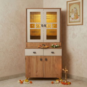 Dual-Tone Fluted Glass Home Temple Cabinet