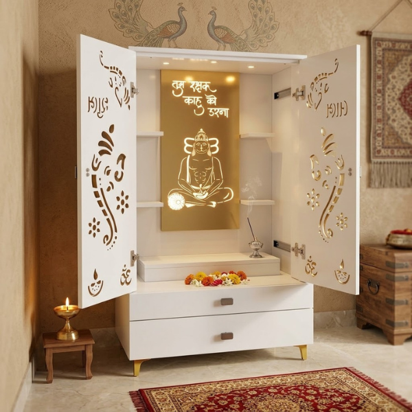 Premium All-White Home Temple Cabinet
